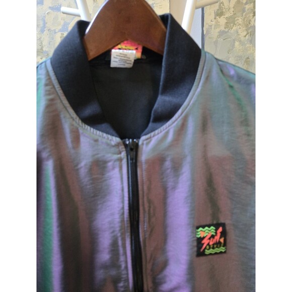 Vintage Surf Style Jacket Mens Sz L Iridescent Purple Y2K Retro Full Zip Bomber - Picture 3 of 14